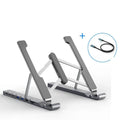 Collapsible aluminium alloy laptop cooling rack folded flat in silver color, 266mm long, with style A1 design