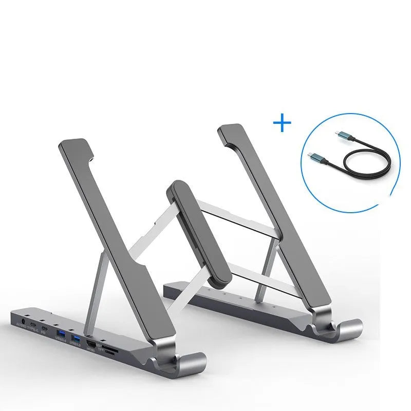 Collapsible aluminium alloy laptop cooling rack folded flat in silver color, 266mm long, with style A1 design