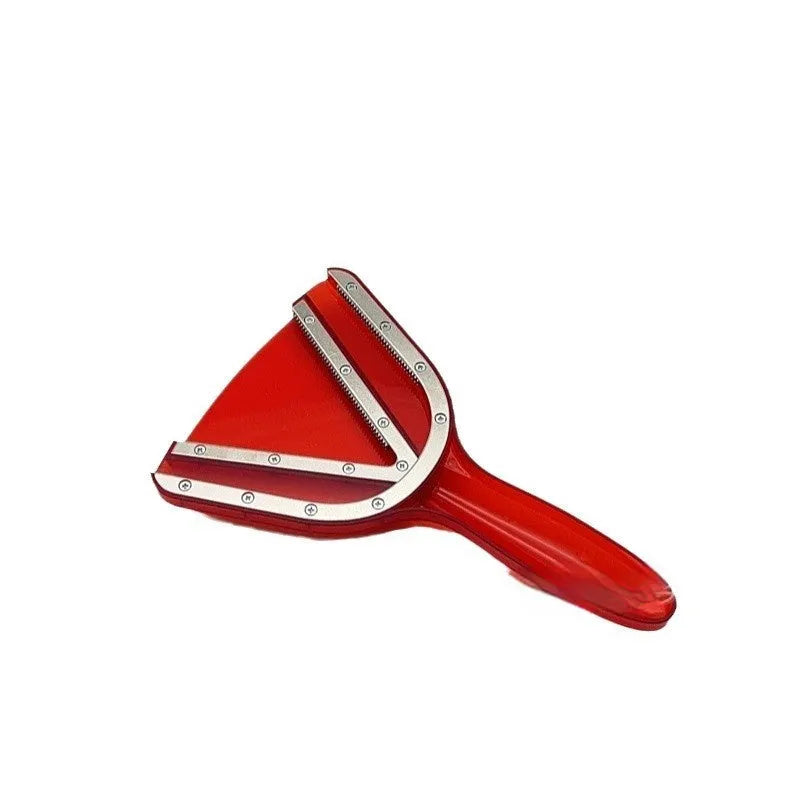 Red plastic can opener with integrated adjustable telescopic bottle opener and non-slip handle.