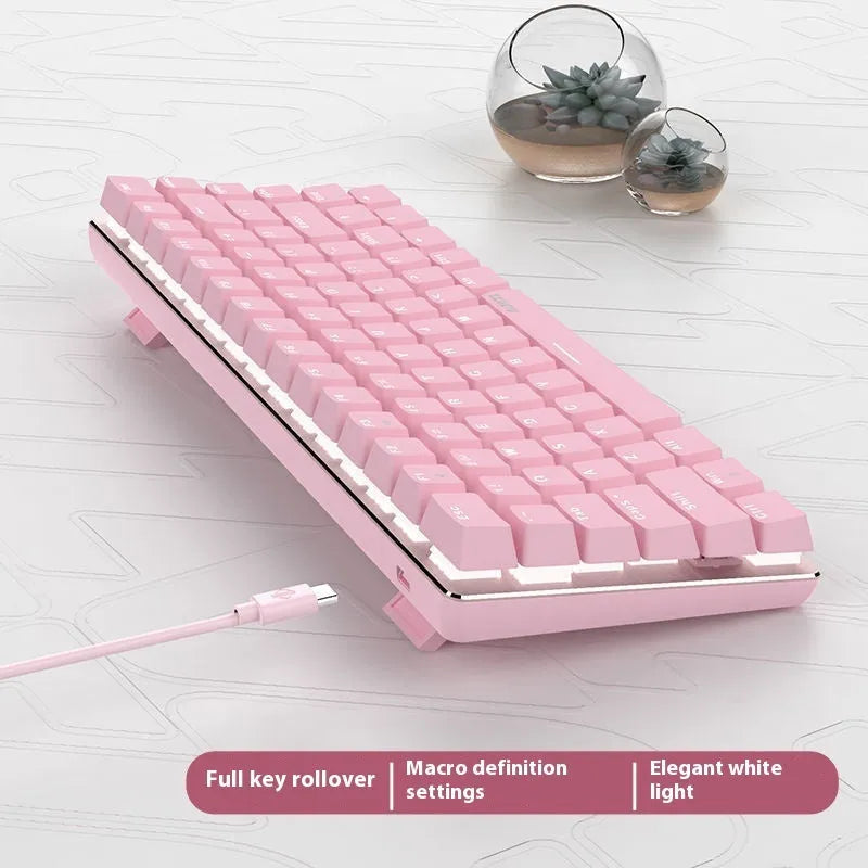 White backlit mechanical keyboard with 82 keys and metal construction