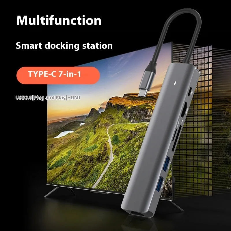 LQT-LH07 7-in-1 PD computer hub with multiple ports for laptop connectivity expansion.