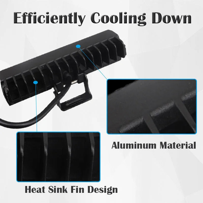 Black aluminium 7-inch 60W LED strip work light with straight line configuration