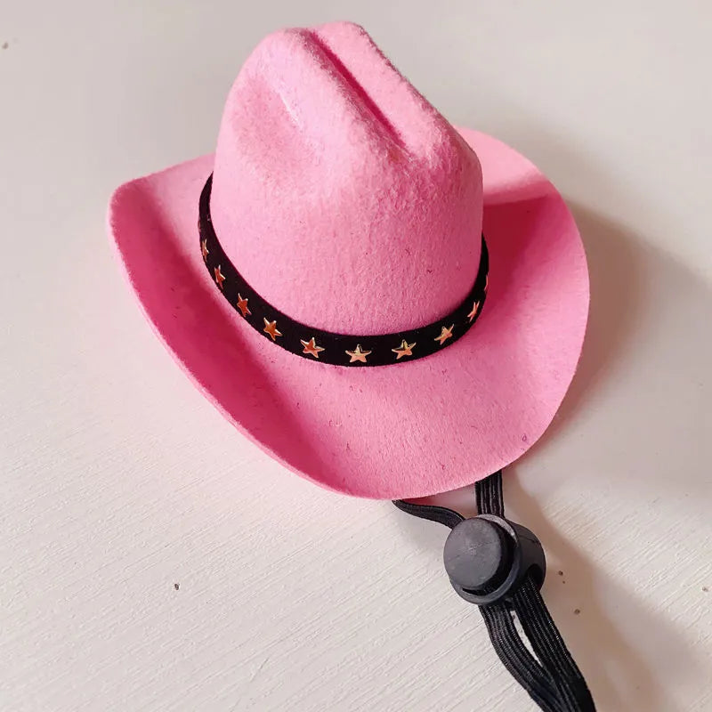 British cowboy hat for cats in non woven fabric with decorative velvet belt attachment