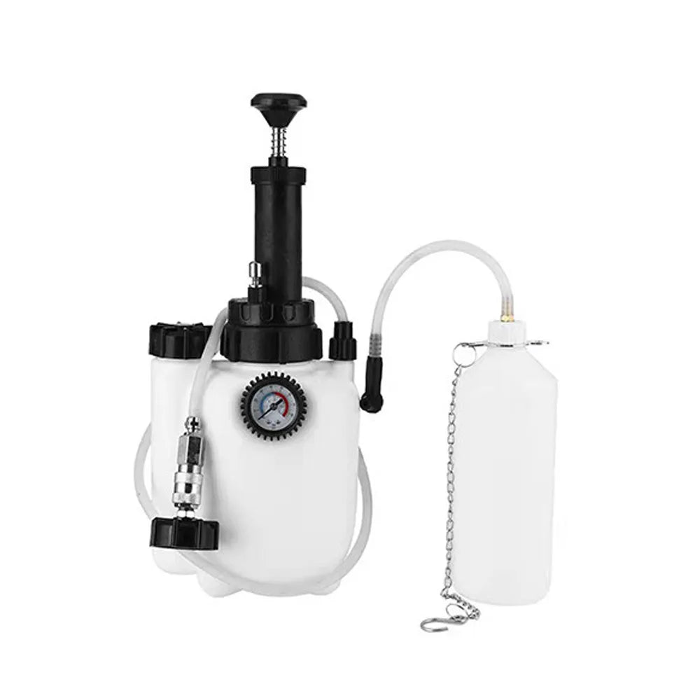 White 3-litre capacity automobile brake oil tank replacement tool with copper, iron, and plastic components.