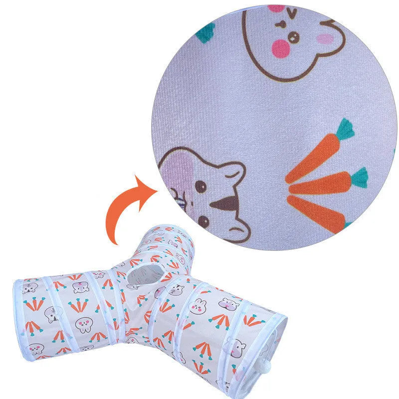 Foldable suede cat tunnel with three channels, available in T-shape, Y-shape, blue, red and rainbow styles