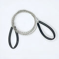 Outdoor survival wire saw with black leather hand case and coiled stainless steel cutting wire.