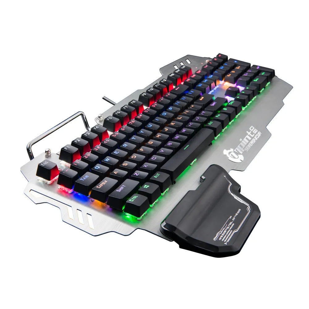 Silver Green Axis mechanical gaming keyboard with metal panel and detachable wrist splint.