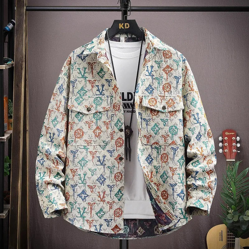 Personality brand casual lapel long sleeve shirt coat in a straight hem design, shown in a blue colour option.