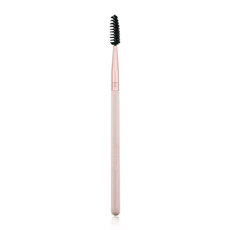 26-piece pink makeup brush set with wooden handles and wool brush hairs in PU storage bag