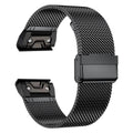 Simple stainless steel card-style strap for Garmin Fenix watches in silver, black, gold, and rose gold.
