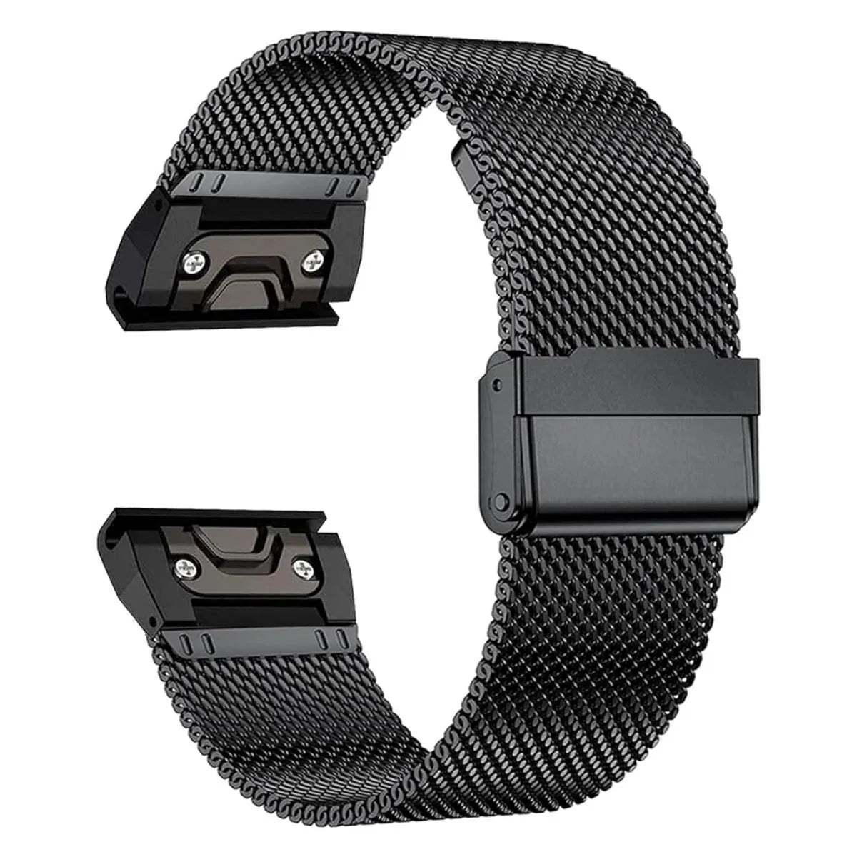 Simple stainless steel card-style strap for Garmin Fenix watches in silver, black, gold, and rose gold.