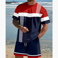 Men's loose-fitting grey short-sleeved t-shirt and matching shorts set on a hanger