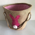 Jute tote bag Easter basket in green with double carry handles, 23x23cm size