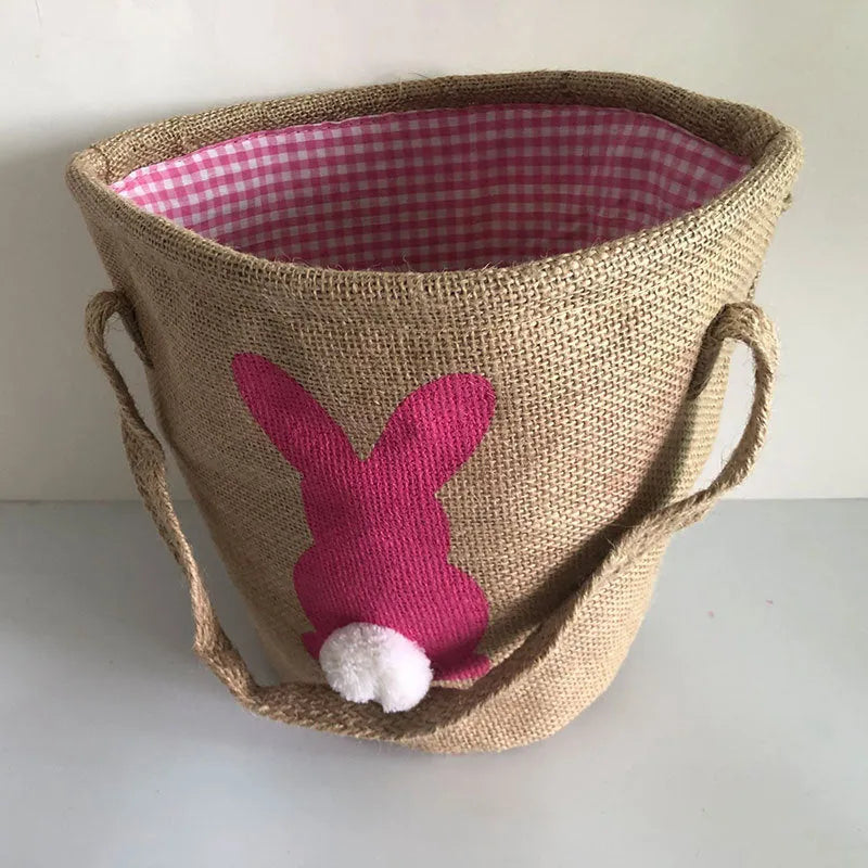 Jute tote bag Easter basket in green with double carry handles, 23x23cm size