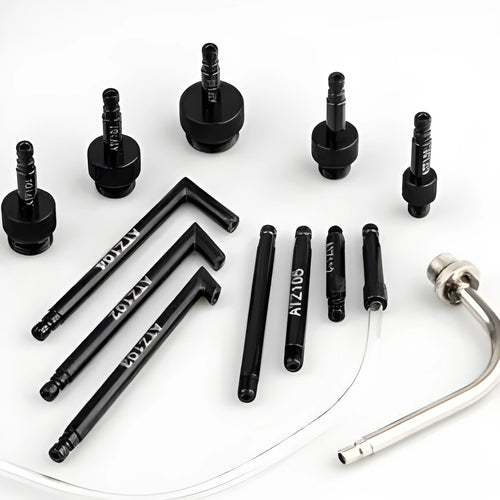 Transmission oil refuelling machine kit with thirteen adapters and injector tool for wave box connections