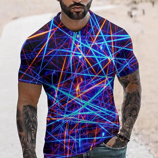 Men's 3D printed short sleeve polo shirt in bird eye cloth for summer sports wear