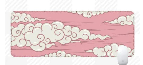 Large Japanese-style simple graphic desk mat with non-slip natural rubber base on a wooden desk.