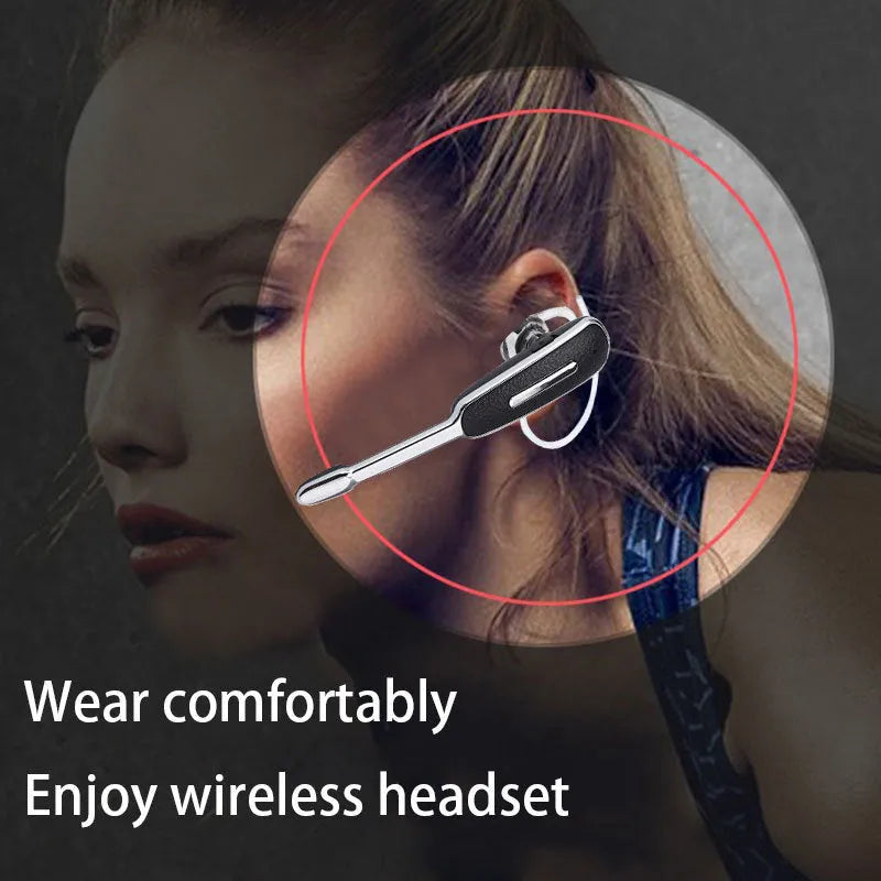 Leather pattern Bluetooth headset mono earplug in Black Silver with single side strip design
