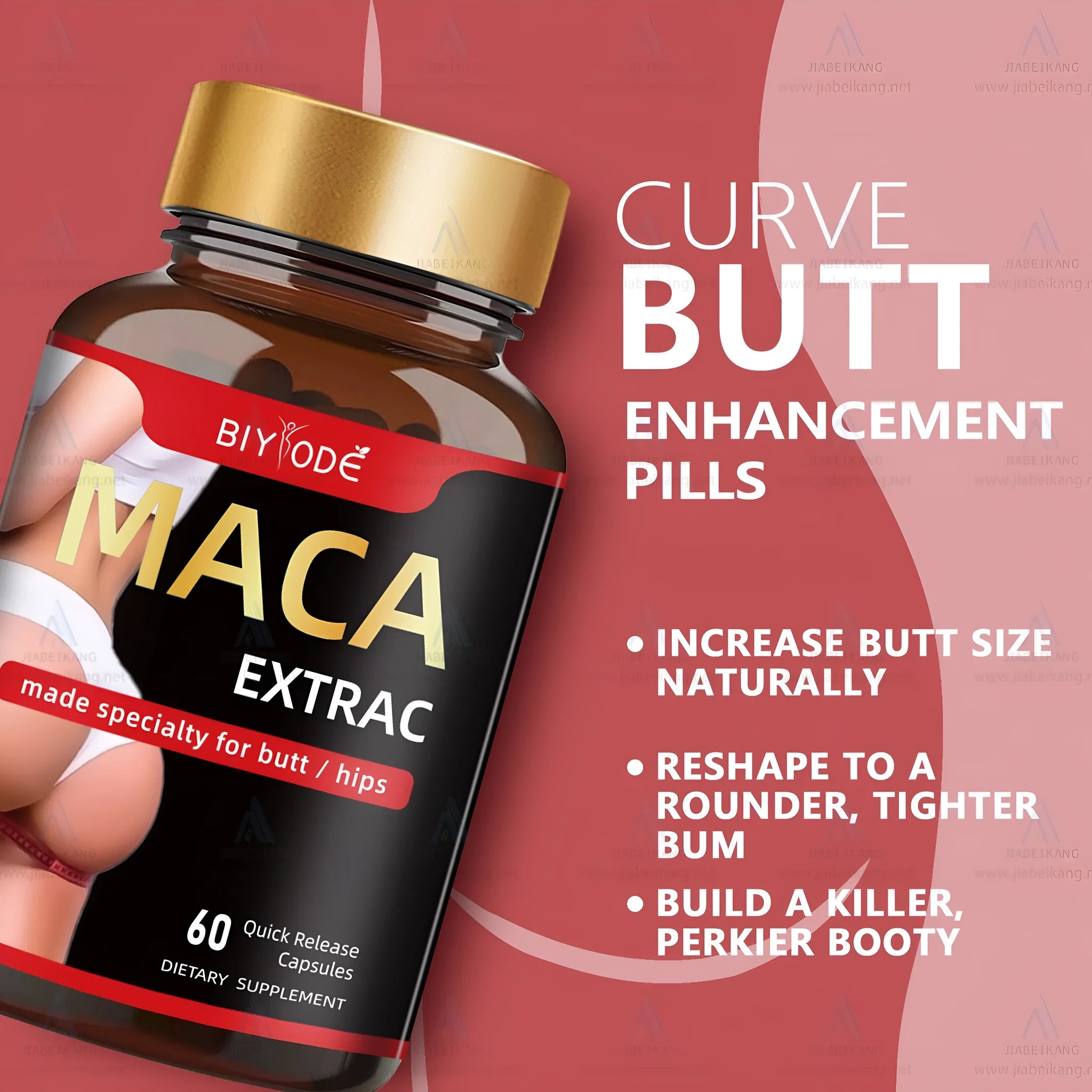 Bottle of maca root capsules for hip and butt enlargement 60 capsules per bottle herbal supplement