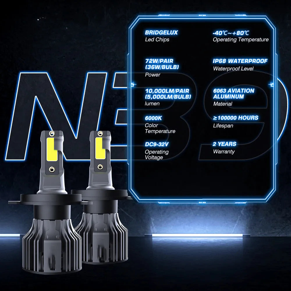 6000K white LED car headlight bulb with adjustable chuck and compact mini-size design
