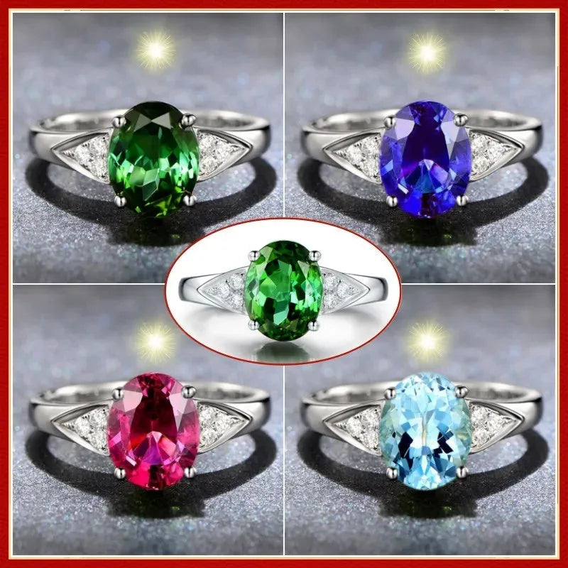 Women's court ring with blue natural zircon stones in a heart pattern.
