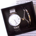 Ladies watch and bracelet set in silver with gypsophila style design