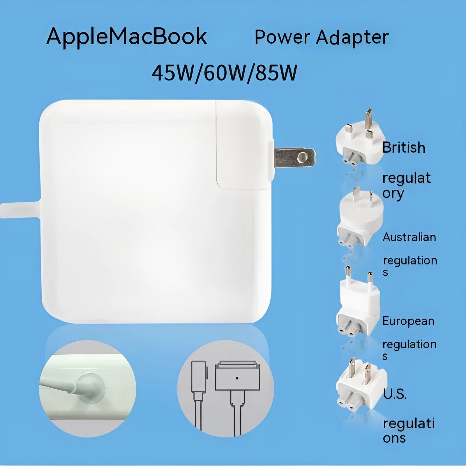 Laptop charger adapter with 45W 60W 85W options and L head connector in colour box packaging