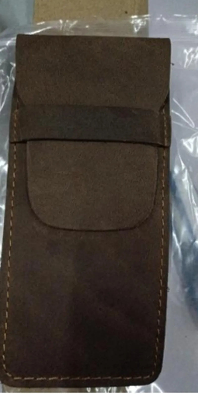 Square vintage pencil case made from Crazy Horse leather measuring 16cm by 6cm