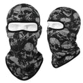 Breathable Bakool silk skull mask for motorcycles in a graphic print design
