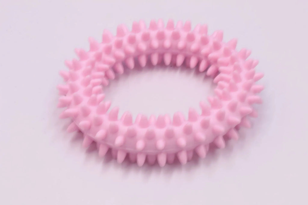 Blue TPR spiky circle ring dog chew toy for dental cleaning and bite training.