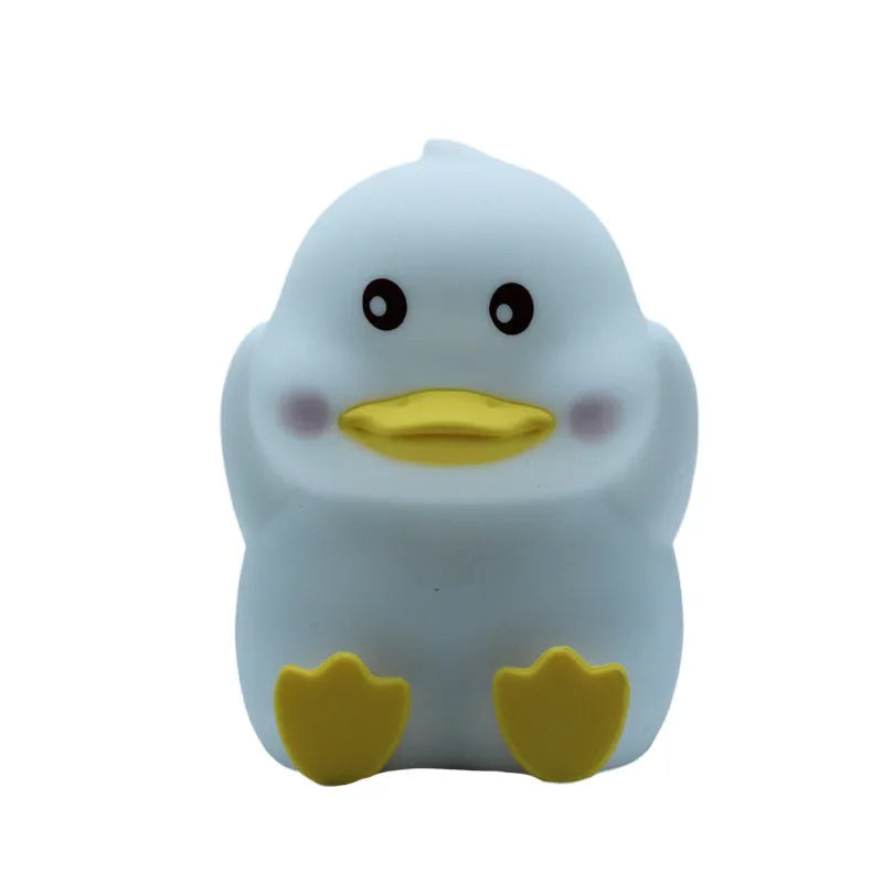 Cute duck silicone night light with USB rechargeable battery, warm and colourful light modes