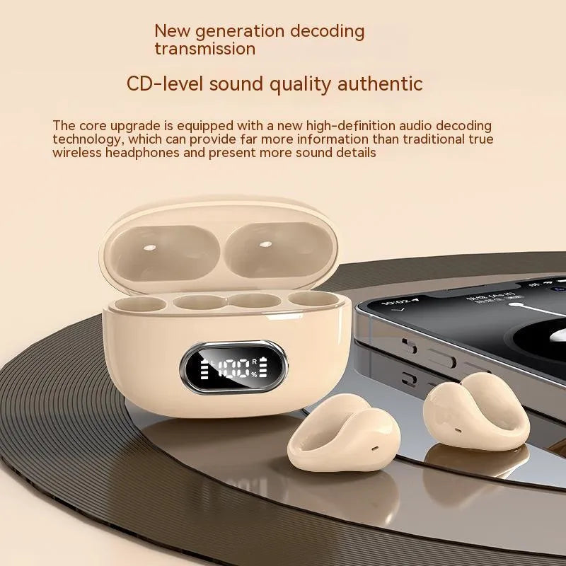 Ear-clip real wireless Bluetooth headset with digital display charging case in black