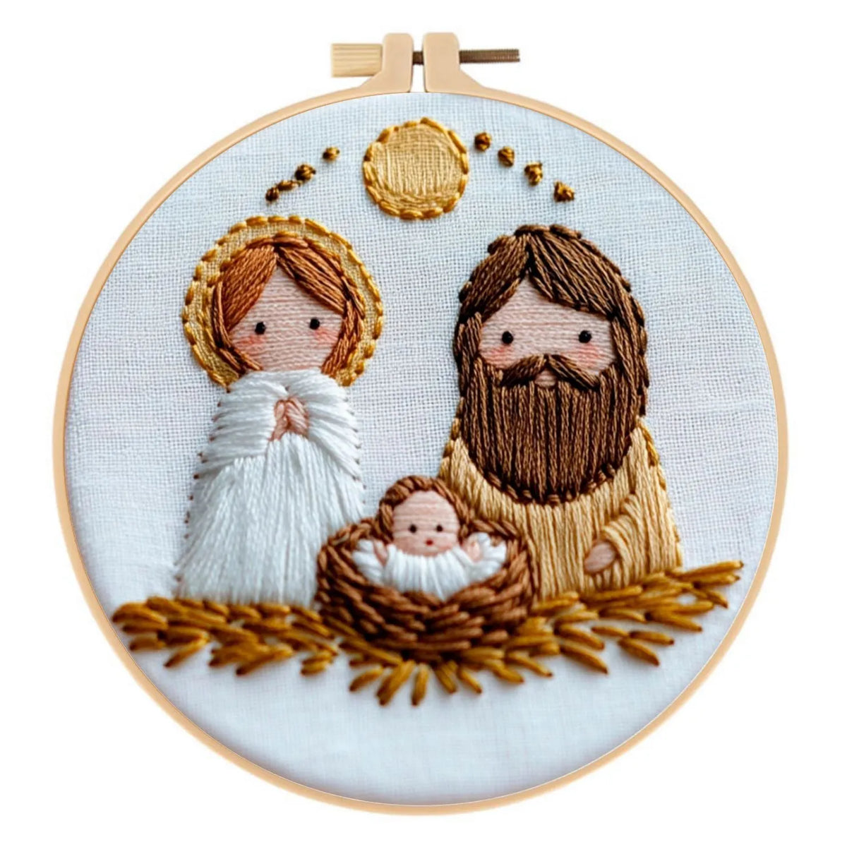 Vintage embroidery DIY material kit with 24cm x 24cm cotton linen cloth, Jesus cross landscape pattern and tools