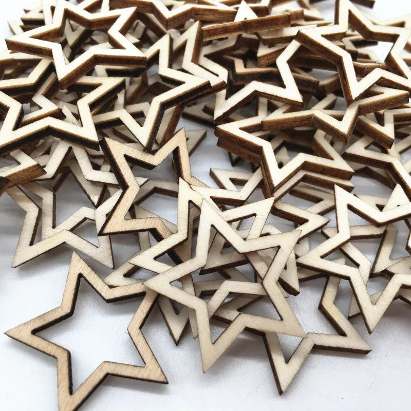 MDF wooden five-pointed star craft pendants in 10mm, 20mm and 30mm mixed sizes for home decoration
