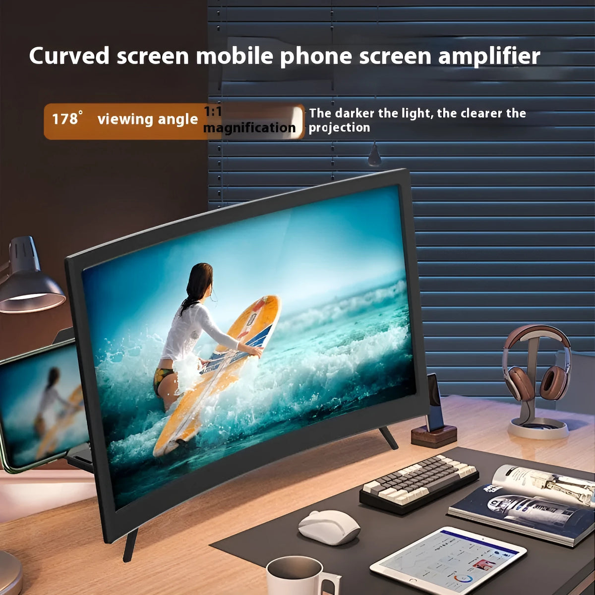 14-inch plastic phone screen amplifier in dark night colour for universal smartphone use