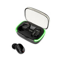 Black touch sports waterproof wireless headphone with digital display, Bluetooth 5.0 and earplugs design