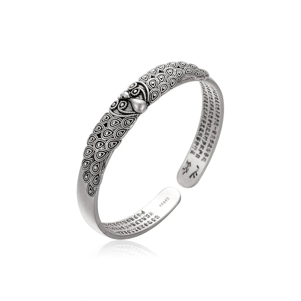 Antique copper plated silver bracelet with white copper base and peacock open screen design for women