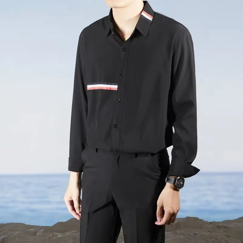 Hong Kong style ins loose cotton blend shirt in non-ironing fabric available in multiple colours and sizes