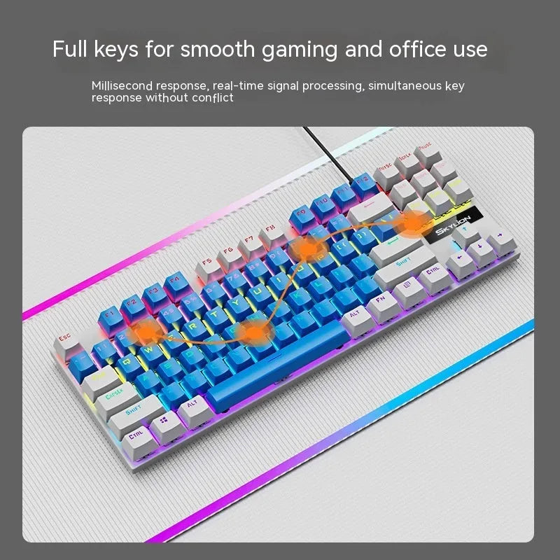 K87 mechanical gaming keyboard with choice of green or red switches in black, white, or coloured options