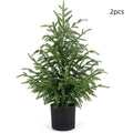 60cm Norfolk Pine Christmas tree with moving fork branches and black flowerpot on a front door step
