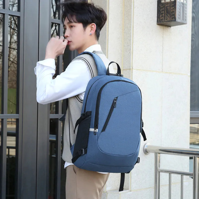 Oxford cloth computer backpack in blue colour with 20-35L capacity and street trend style