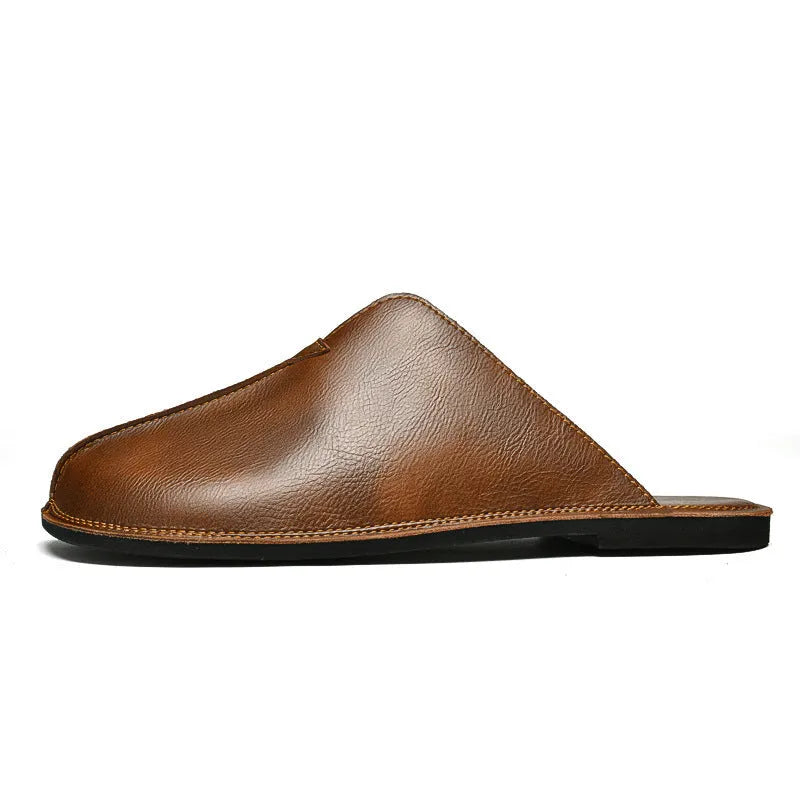 Men's Retro Easy Matching Lazy Flat Beach Slippers in Brown and Black with Rubber Sole, Available in Sizes 38 to 47 for Casual Summer Wear