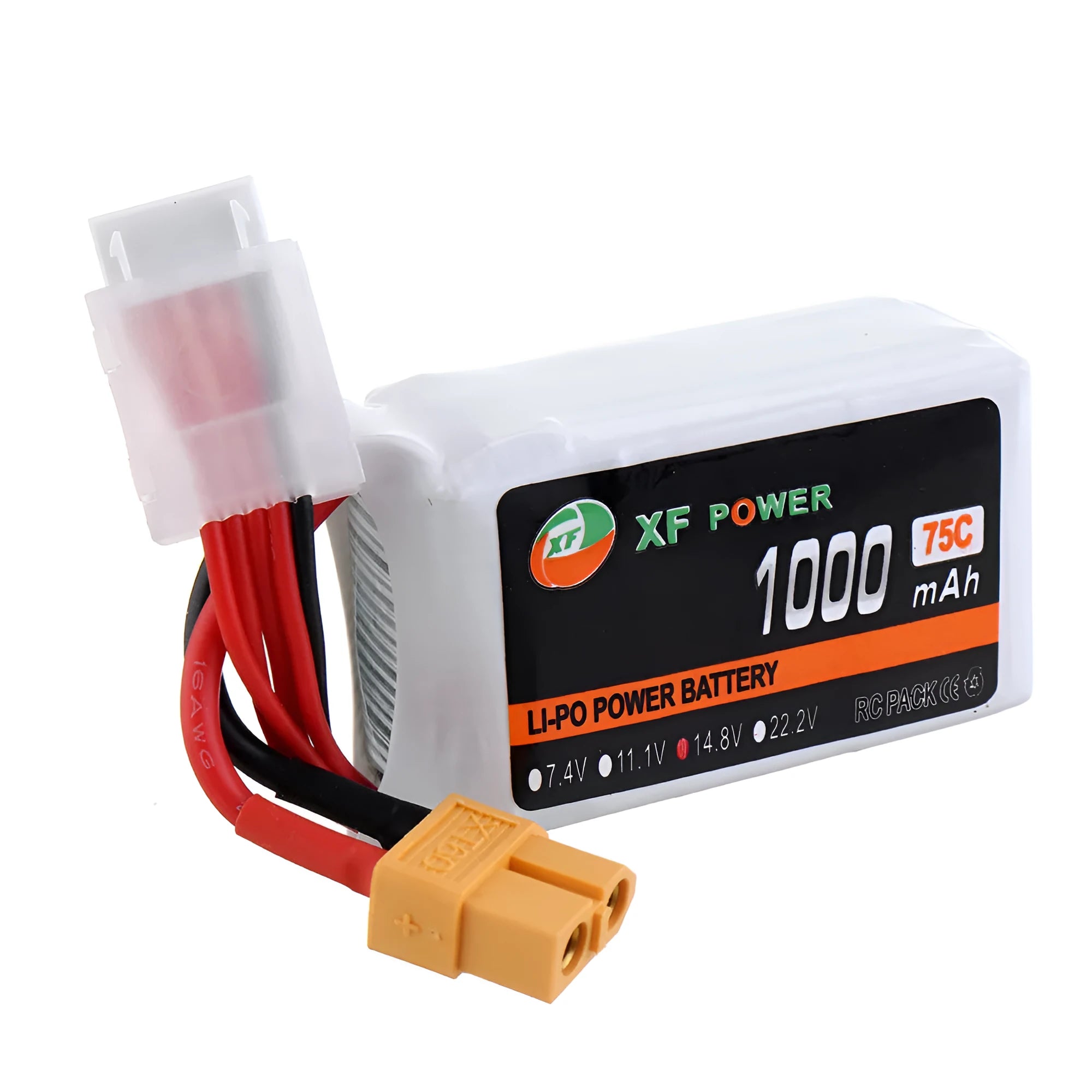XF Power black 14.8V 1000mAh graphene drone lithium battery with red XT60 plug.