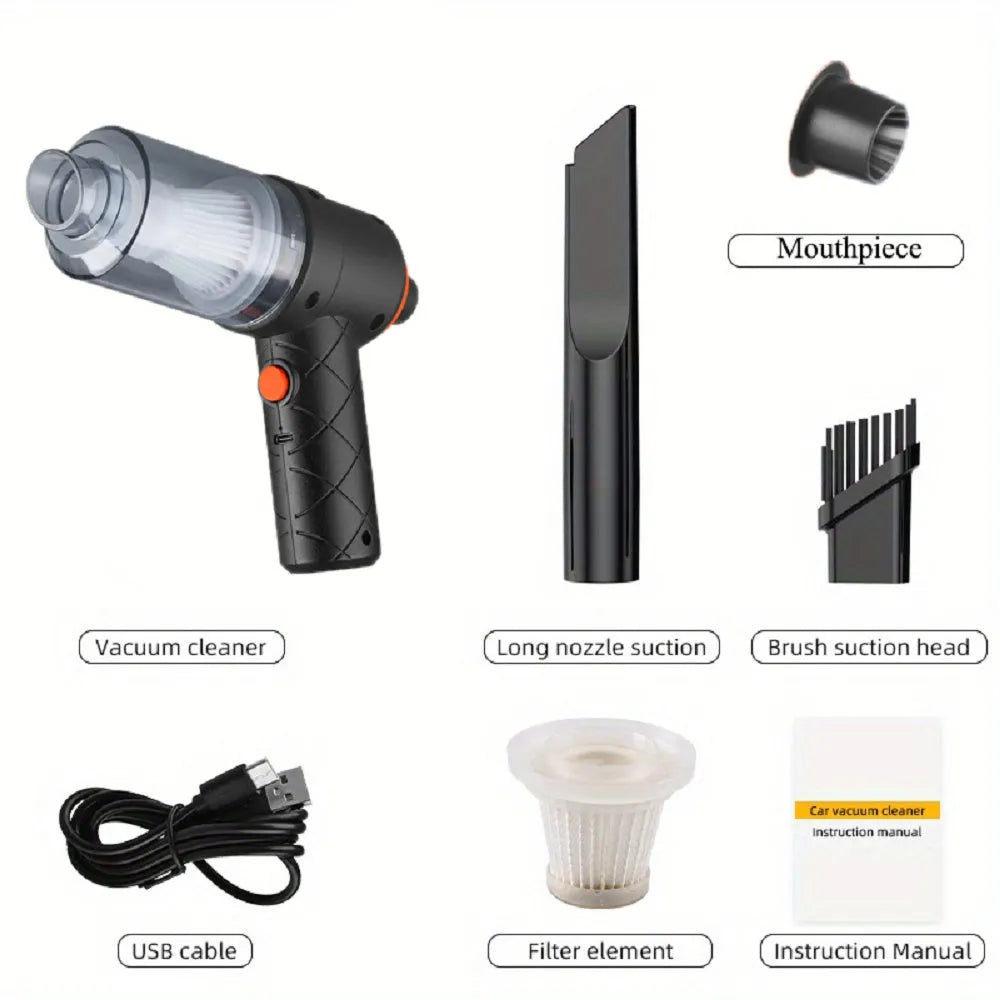 Black mini car vacuum cleaner, wireless handheld strong suction cleaning machine for car and home use