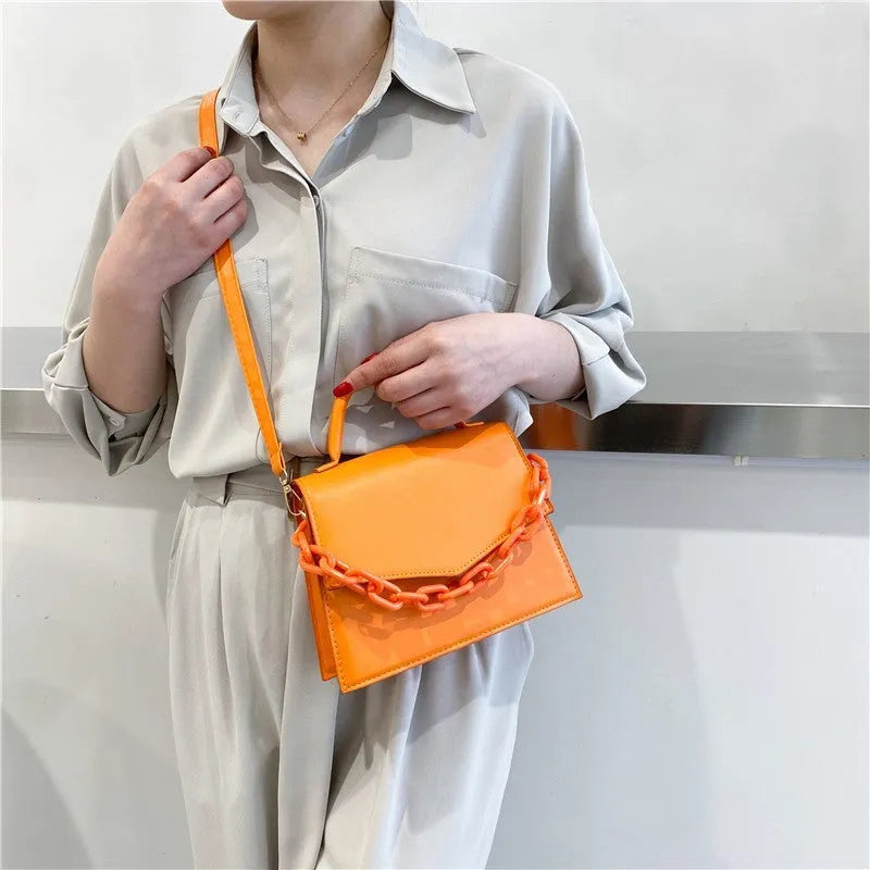 Women's PU one-shoulder crossbody bag, horizontal square shape, 18cm top width, seven colours including black and red