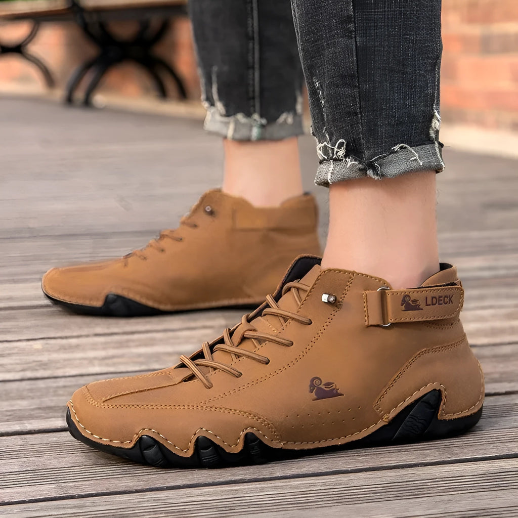 Octopus men's high top casual shoes in khaki colour with round toe and flat heel