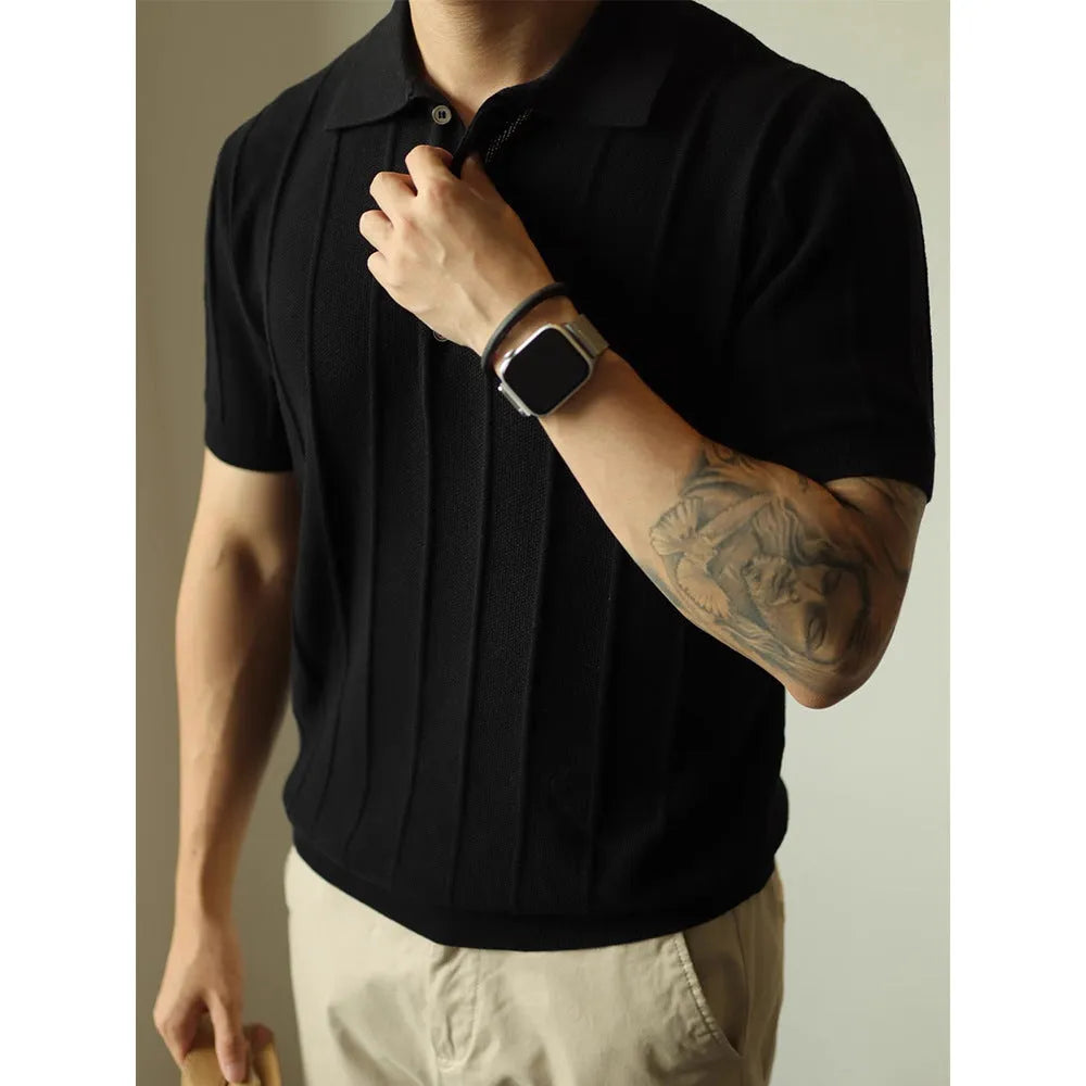 Men's loose fit solid colour T-shirt in black and white polyester fabric