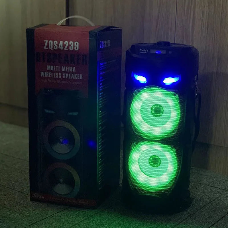 Black dual horn cannon Bluetooth speaker with USB charging port and SD card slot