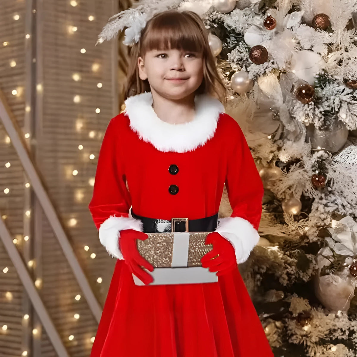 Christmas women's stage performance costume suit with cotton dress, belt, gloves, socks and hat in sizes M L XL