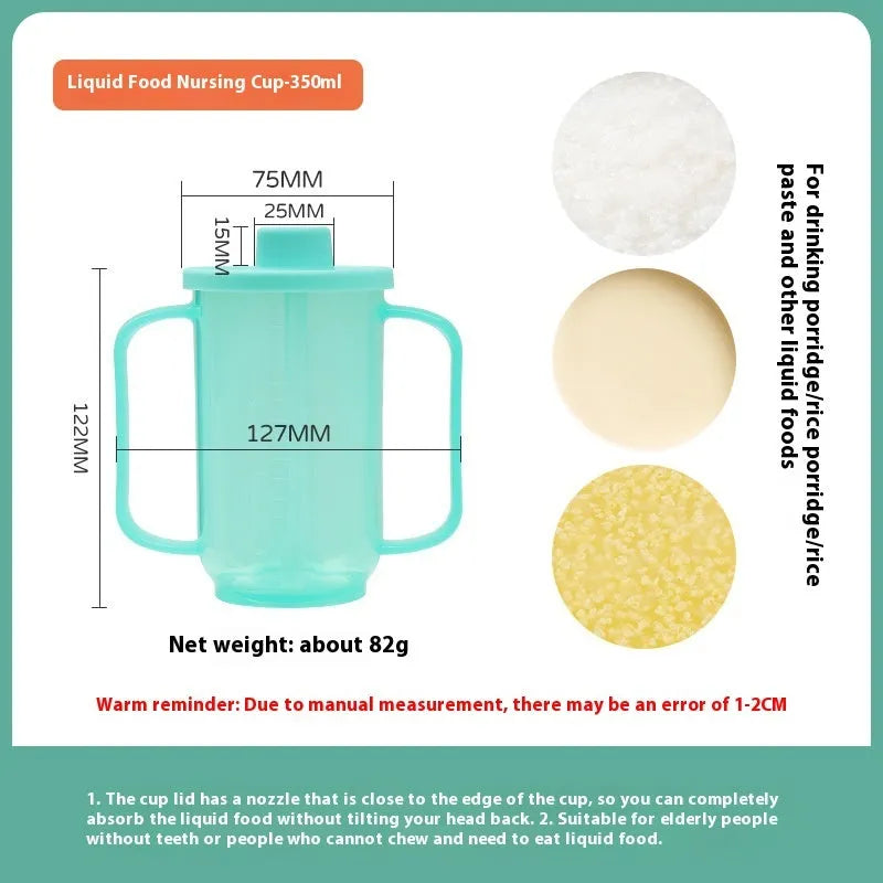 Oblique mouth choke proof drinking cup with optional wrist splint for elderly and pregnant women bed use